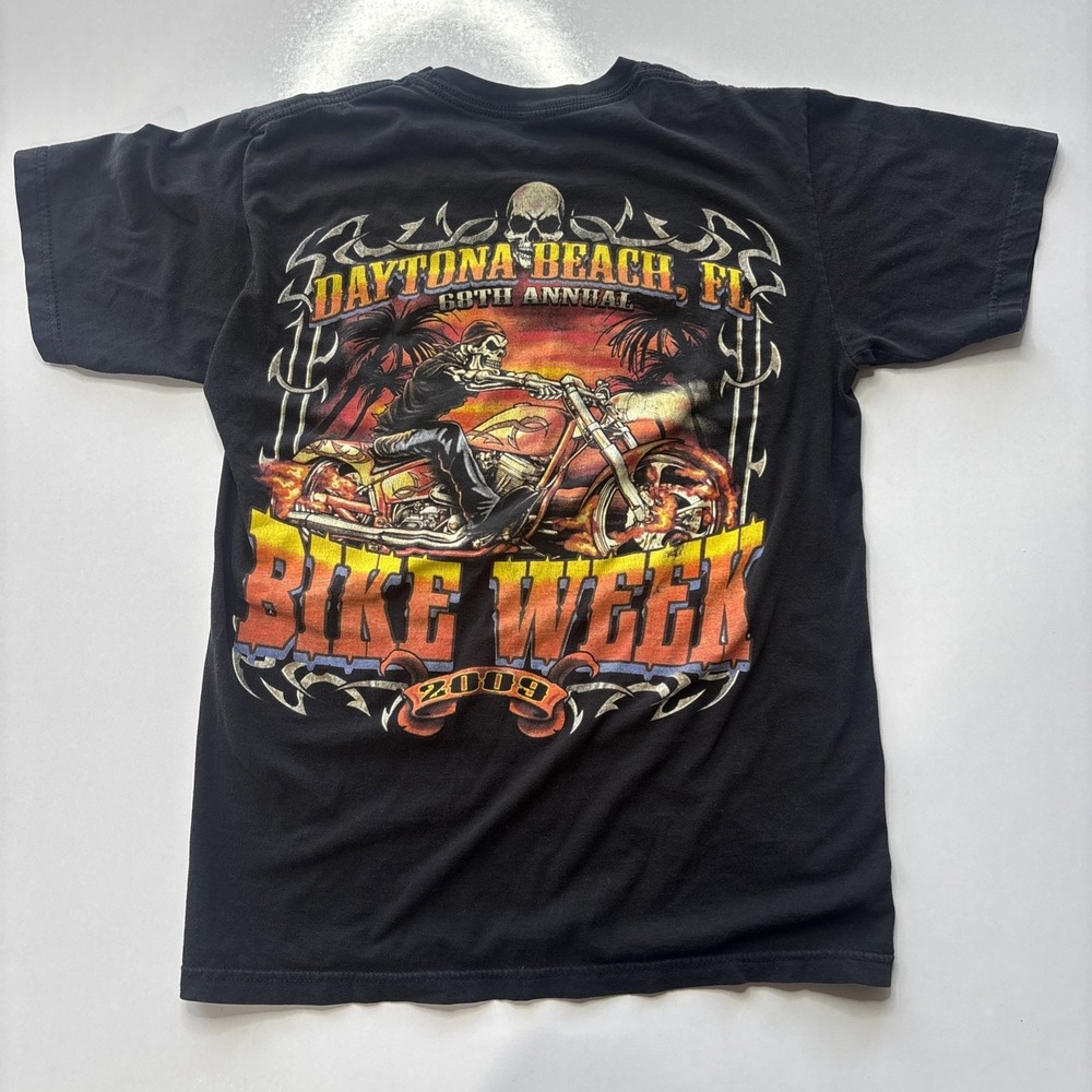 Bike Week 2009 Daytona Beach Black T-Shirt Sz S Skulls Barbed Wire Y2K Vintage